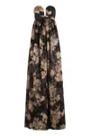 Max Mara Acerbo Strapless Floral Silk-chiffon Gown In Black