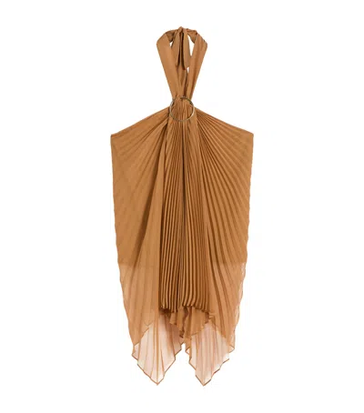 Max Mara Chiffon Pleated Halterneck Top In Animal Print