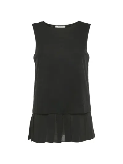 Pre-owned Max Mara Chiffon Pleated Top In Black