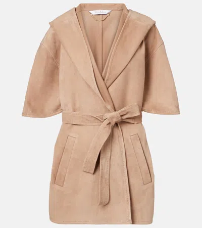 Max Mara Chiffon Suede Wrap Coat In Brown