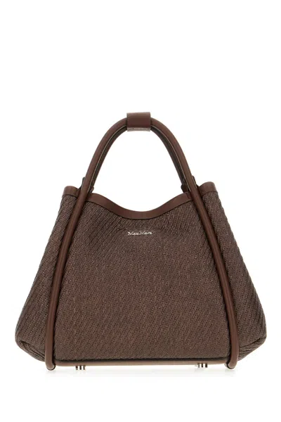 Max Mara Chocolate Fabric Small Marine Handbag In Marronescuro