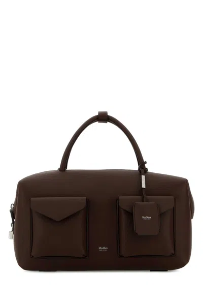 Max Mara Chocolate Leather Holdall Cargo Handbag In Brown