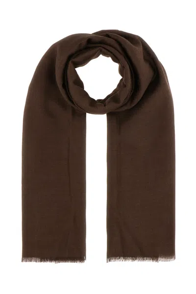 Max Mara Chocolate Silk And Wool Scarf In Marrone