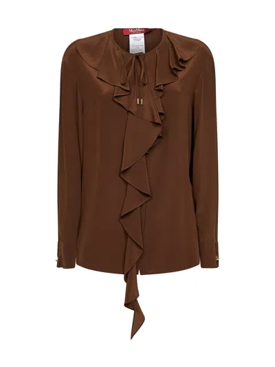 Max Mara Chocolate Silk Crêpe De Chine Mstepica Blouse In Brown