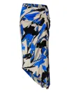 Max Mara Draped Floral Ruched Asymmetric Hem Skirts In Blue