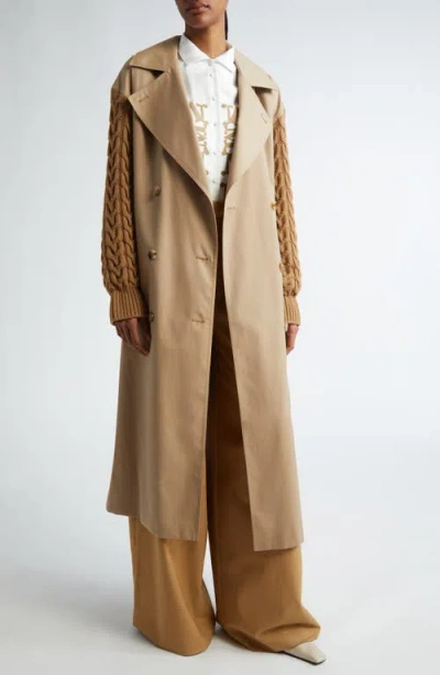 Max Mara Cicladi Mixed Media Wool Blend Coat In Camel