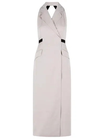 Max Mara Cime Stretch Cotton And Wool-blend Halterneck Maxi Dress In Pink