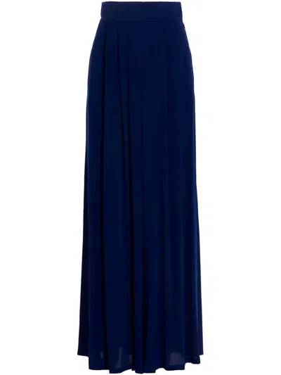 Max Mara Wide-leg High Waist Pleated Slit Trousers In Blue