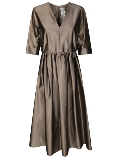 Max Mara Cinched-waist Midi Dress With V-neckline In Gray
