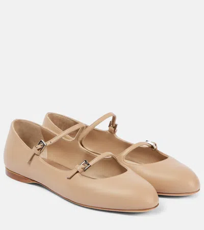 Max Mara Circus Leather Ballet Flats In Beige