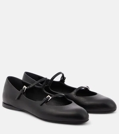 Max Mara Circus Leather Mary Jane Flats In Black