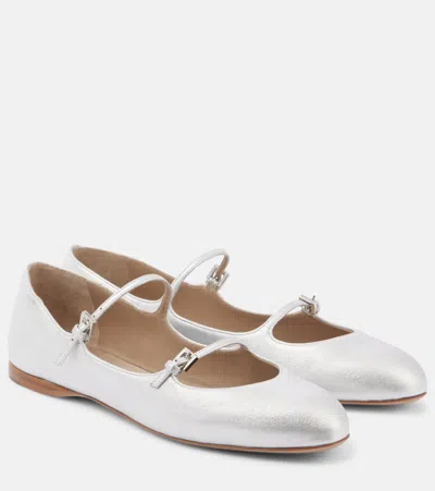 Max Mara Circus Metallic Leather Mary Jane Flats In Silver