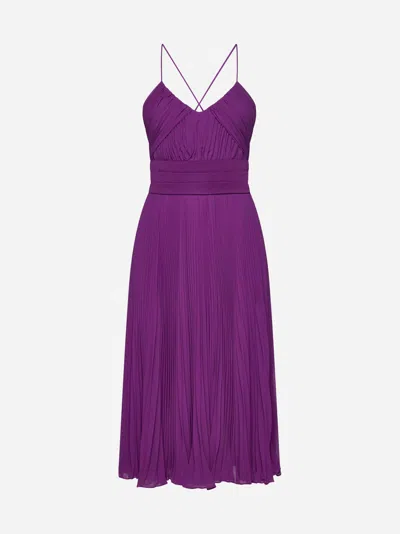 Max Mara Clarino Pleated Fabric Midi Dress In Purple