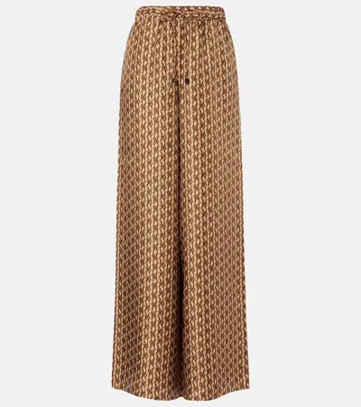 Max Mara Mxmclarino Geometric Wide Leg Trousers Elastic Waistband In Brown