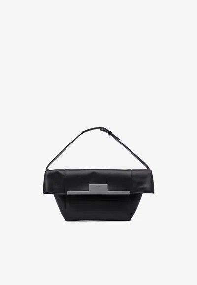 Max Mara Clasp Leather Shoulder Bag In Black