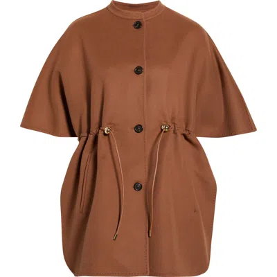 Max Mara Classe Wool Cape Jacket In Brown