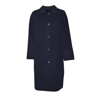 Max Mara Classic Black Long Coat With Button-down Front In Blue