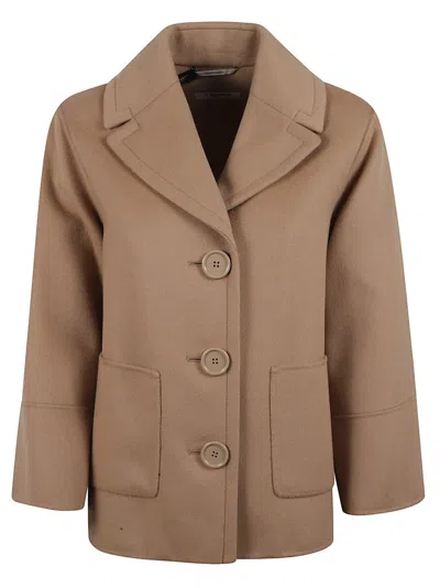 Max Mara Classic Brown Coat With Notched Collar In Pink