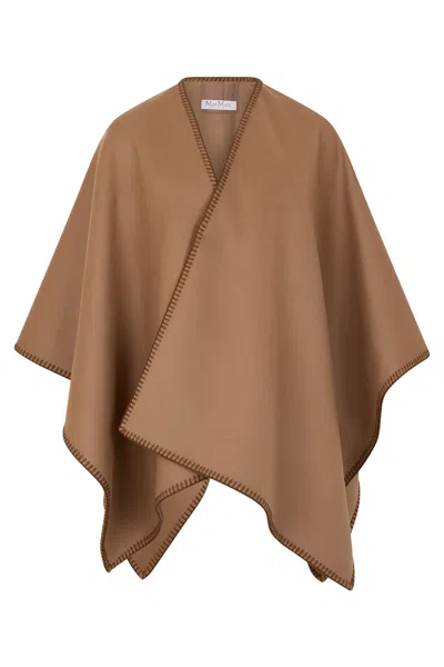 Max Mara Classic Cape Poncho In Virgin Wool In Beige
