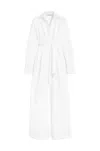 Max Mara White Maxi Dress With Classic Collar And Belted Waist In White