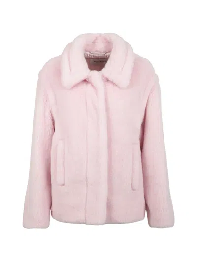 Max Mara Mxmfuggito Collared Faux Fur Coat In Pink