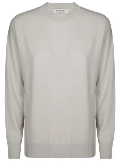 Max Mara Classic Crew Neck Sweater With Ribbed Detailing In Neutral