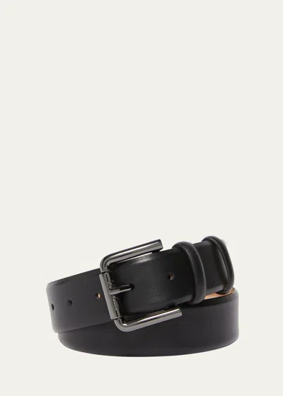 Max Mara Classic Leather Belt In 001 Black