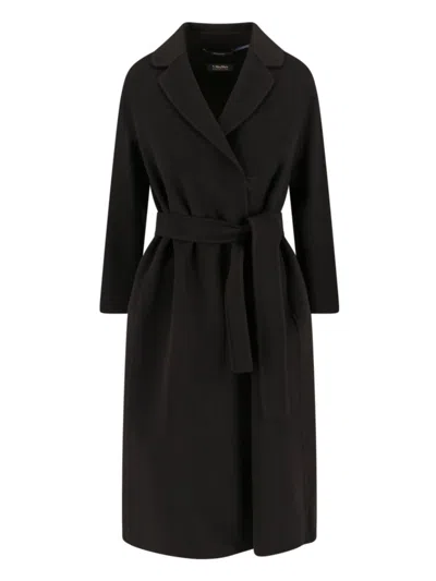 Max Mara Classic Long Virgin Wool Coat In Black