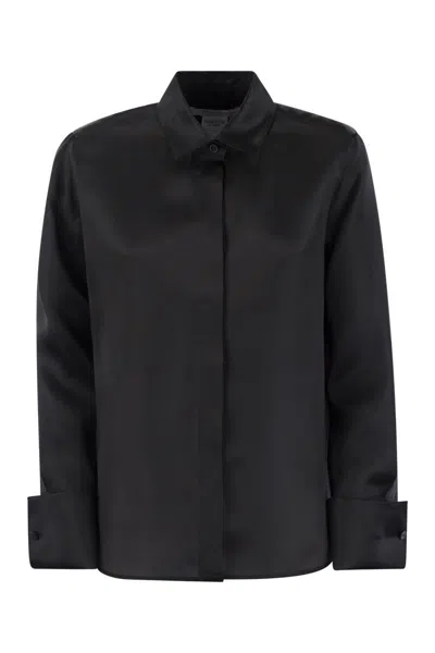 Max Mara Classic Male-inspired Silk Light Knit Shirt For Women In Black
