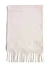 Max Mara Embroidered-logo Fringe Scarf In Gray