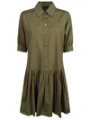 Max Mara Classic Shirt Dress With Structured Collar In Green