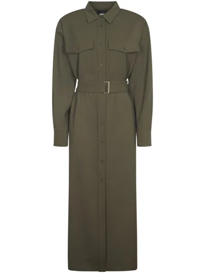 Max Mara Classic Shirt-style Maxi Dress In Green