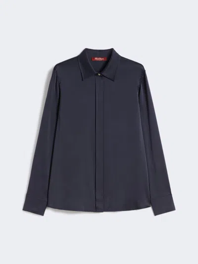Max Mara Classic Silk Satin Shirt In Blue
