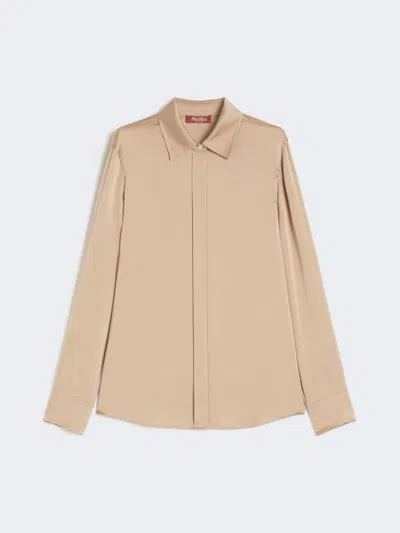 Max Mara Classic Silk Satin Shirt In Brown
