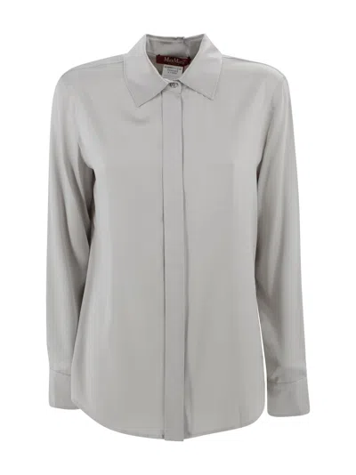 Max Mara Classic Silk Satin Shirt In Gray