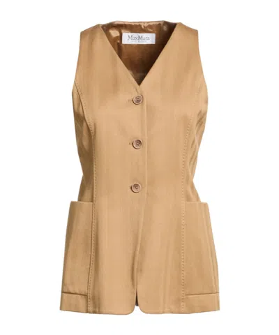 Max Mara Woman Tailored Vest Sand Size 8 Cotton In Brown