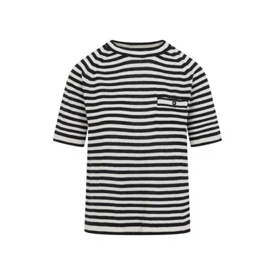 Max Mara Classic Striped Linen Top With Round Neckline In Black