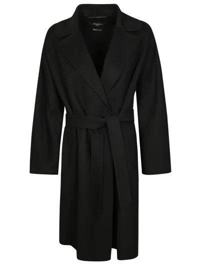 Max Mara Classic Wrap Coat With Belted Waist In Black