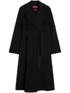 Max Mara Long Virgin Wool Coat With Pointed Collar In Black