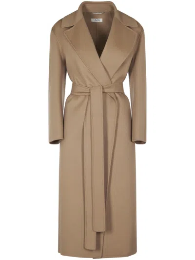 Max Mara Classic Wrap Coat With Belted Waist In Brown