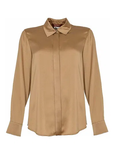 Max Mara Classic Xero Shirt In Silk Satin In Brown