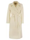 Max Mara Cles Belted Long-sleeved Coat In White