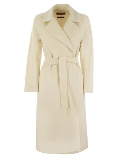 Max Mara Cles Belted Long-sleeved Coat In White