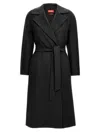 Max Mara Long Virgin Wool Coat With Pointed Collar In Black