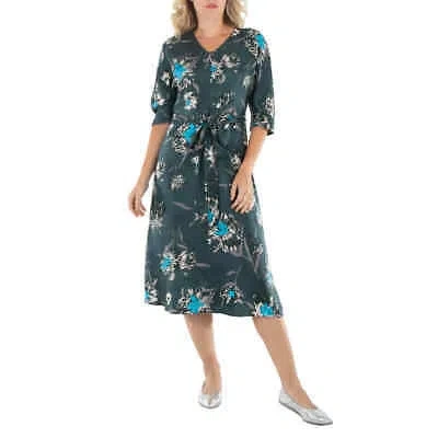Pre-owned Max Mara Cloe Belted Poplin Long-sleeve Midi Dress In Green