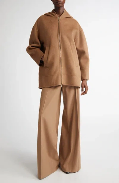 Max Mara Cloe Virgin Wool Hoodie In Camel