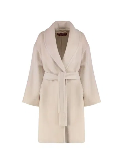 Max Mara Studio Cloruro Wool And Alpaca Jacket With Waist Belt In White