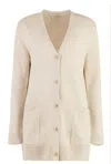 Max Mara Wool And Cashmere Cardigan With Sequin Embroidery In White