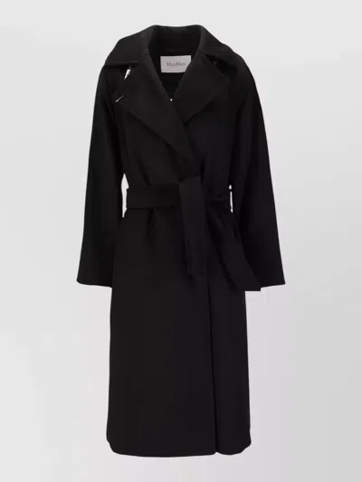 Max Mara Coat Belted Waist Wrap Style Mid Length In Black