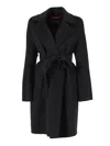 Max Mara Waist Belted Long Length Lapels Pockets In Black